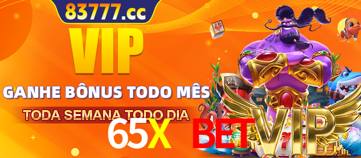 Banner promocional do 65X BET oferecendo 100% de recompensas adicionais contínuas para quem fizer o login diário (Daily sign-in), com um mascote de coelho.