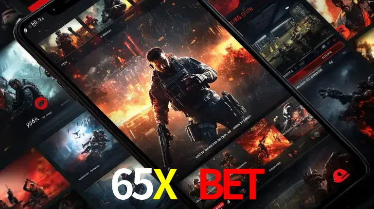 Tela de um celular exibindo uma galeria de jogos de tiro com temática militar, mostrando a variedade de e-sports disponíveis para apostas na plataforma de entretenimento 65X BET.