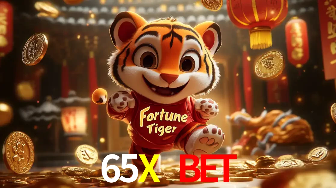 O alegre personagem do Fortune Tiger correndo sobre um caminho de moedas de ouro, simbolizando os grandes prêmios e a diversão do popular jogo de slot do 65X BET.